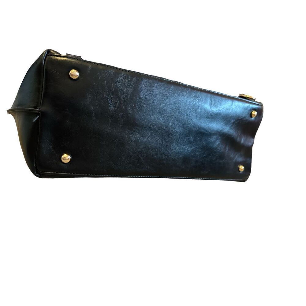 Ella Dane Women's Sleek Black Large Shiny Leather Classic Shoulder Tote Bag Mini - Picture 5 of 6